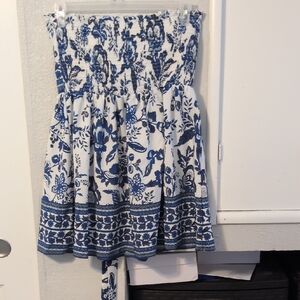 SHEIN Blue and White Floral Smocked Mini Skirt